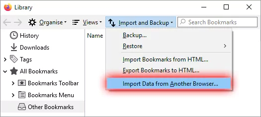 Import data from another browser
