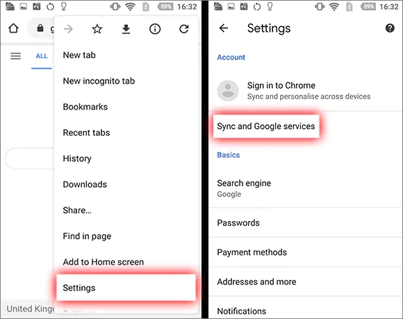 tap sync and google services